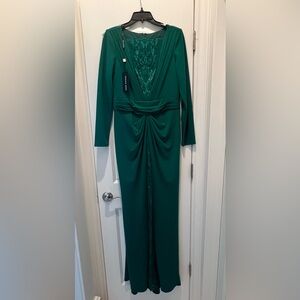 A forest green long sleeve evening dress with tag